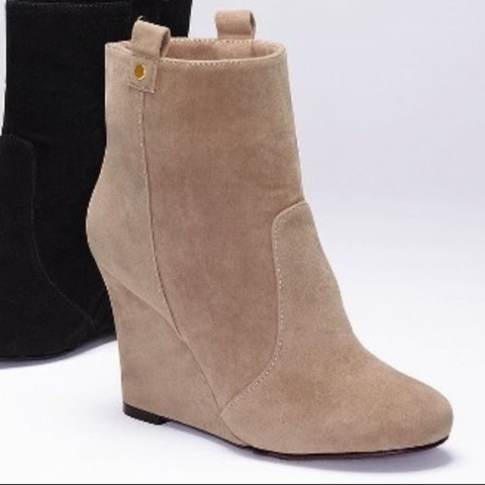 Colin Stuart Taupe Suede Wedge Ankle Boots
